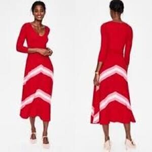 Boden Juliet Poinsettia Jersey Pleated Midi Dress Size 10 P Red/Pink Chevron